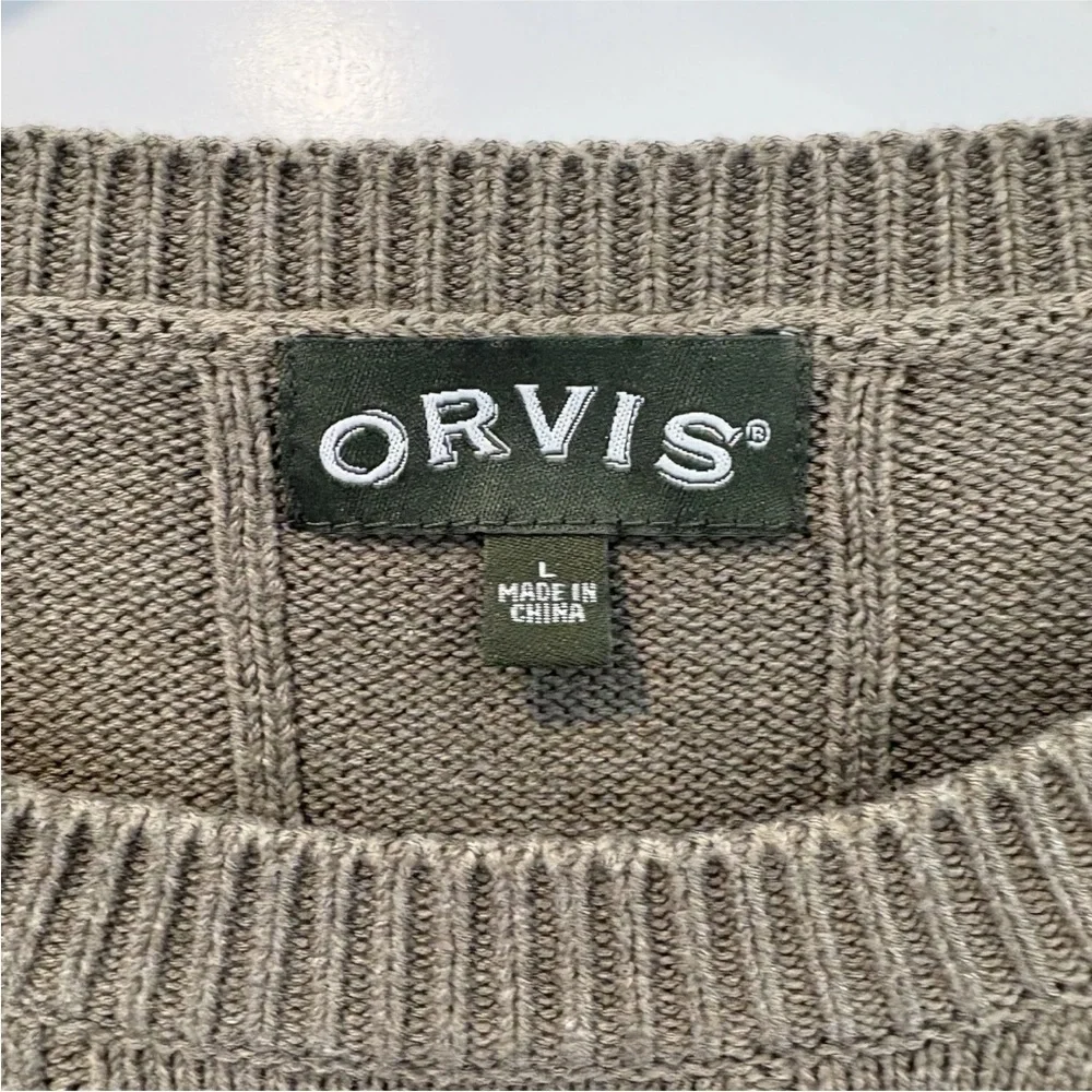 Orvis Olive Green Ribbed Knit Cotton Crewneck Sweater Mens Size Large‎ (1349)